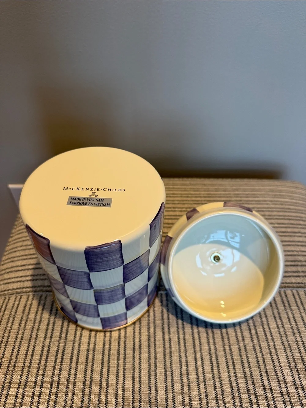 MacKenzie-Childs Violet Check Medium Enamel Canister